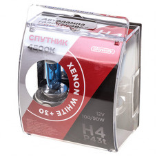 лампа H4 12V 100/90W P43t 2-конт XENON WHITE+30 4500К СПУТНИК (к-2шт) S09101037